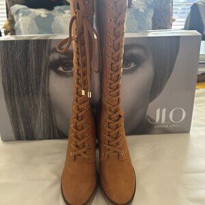 Jennifer Lopez JLO Lakel Wheat Knee-High Lace-Up Boots Size 8 NIB